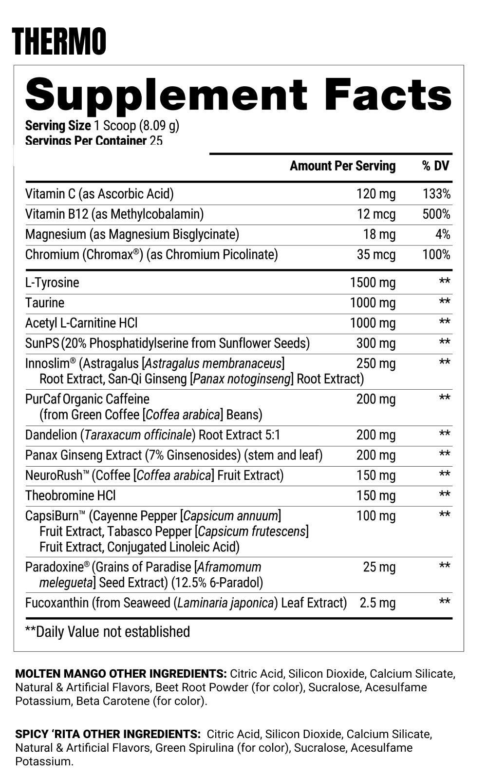 Thermo Supplement Facts