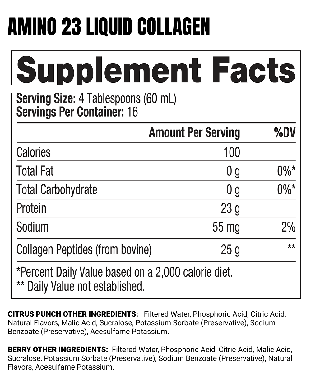 Amino23 Liquid Collagen Supplement Facts