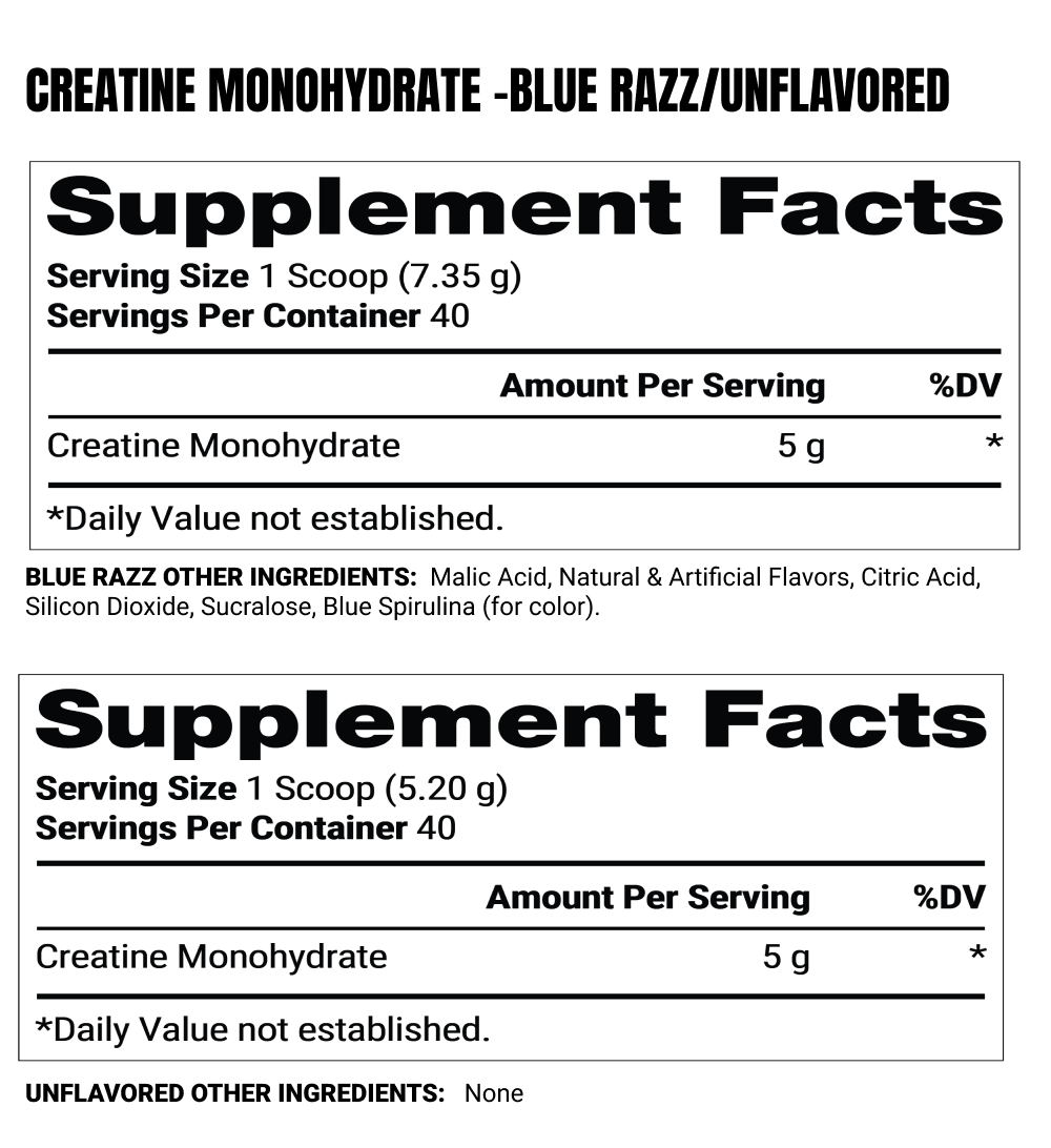 Creatine Monohydrate Dual Tub Supplement Facts - Panel 2