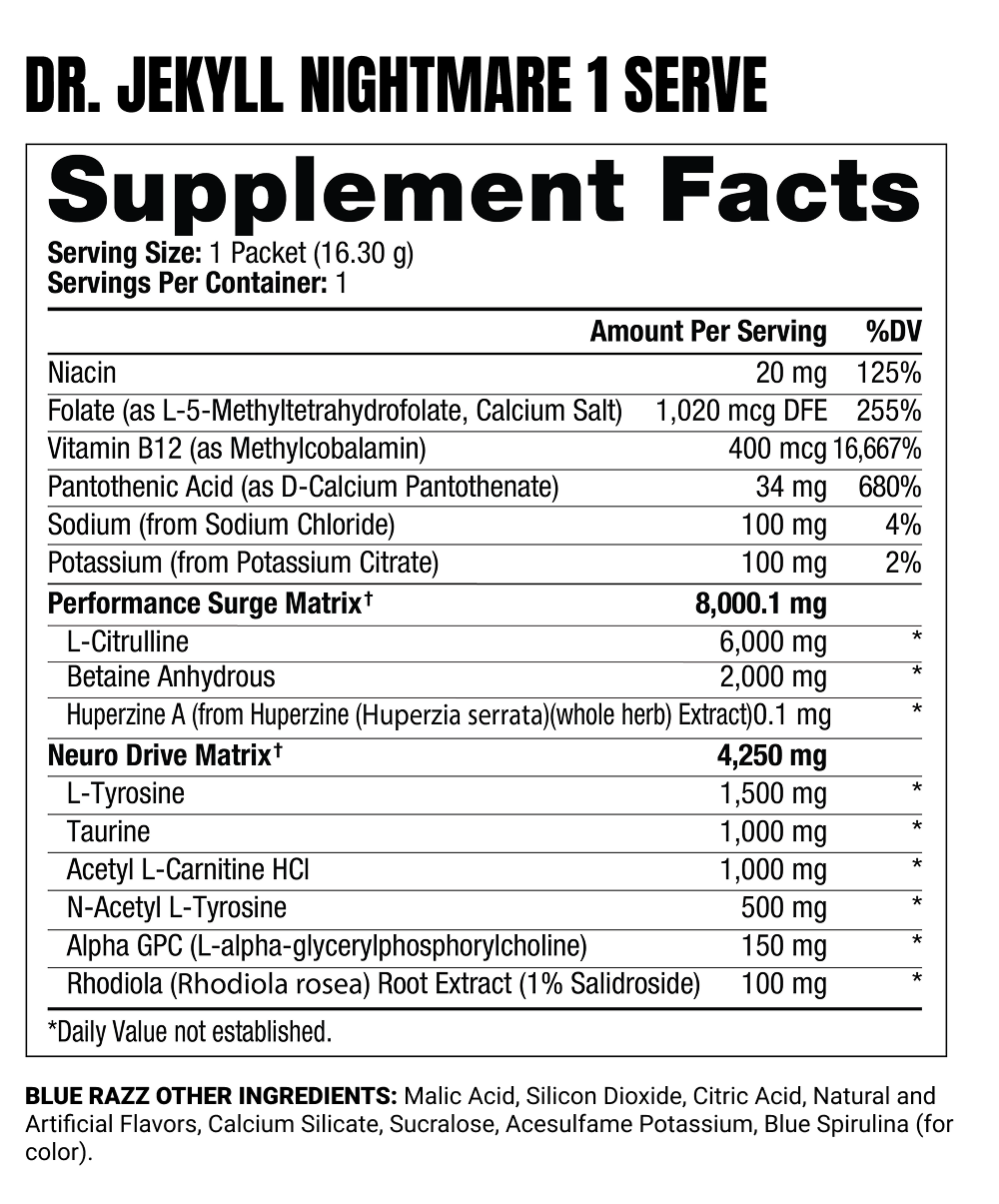 Dr. JEKYLL Nightmare Stick Pack Supplement Facts