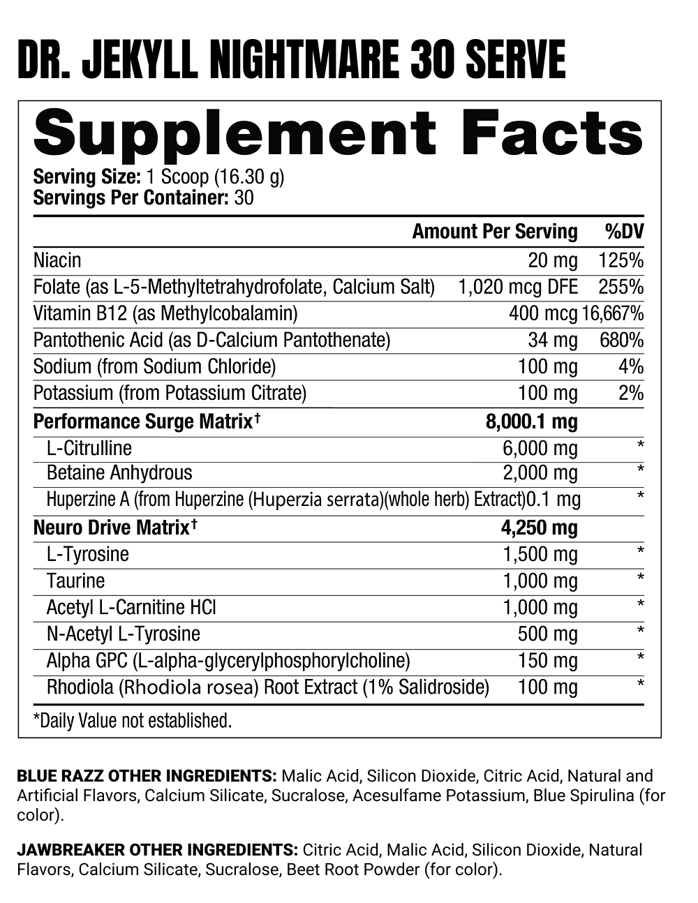 Dr. JEKYLL Nightmare Supplement Facts