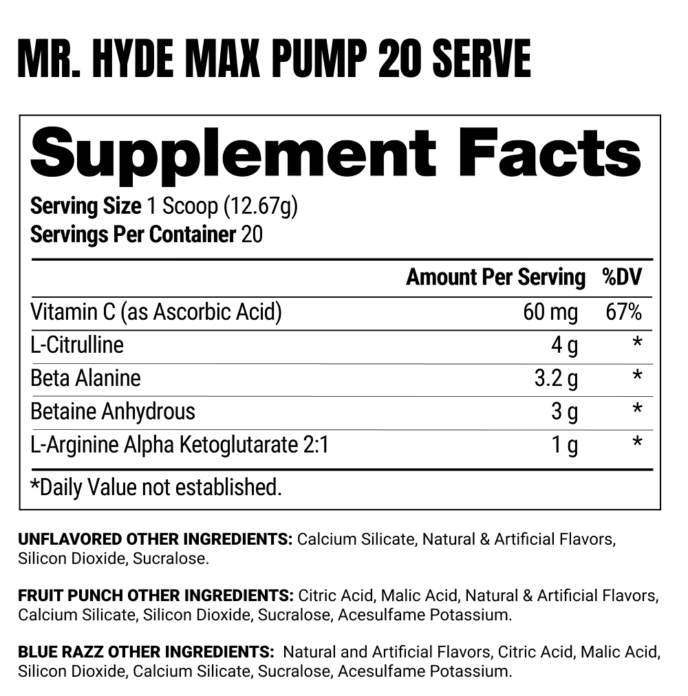 Mr. HYDE Max Pump Supplement Facts