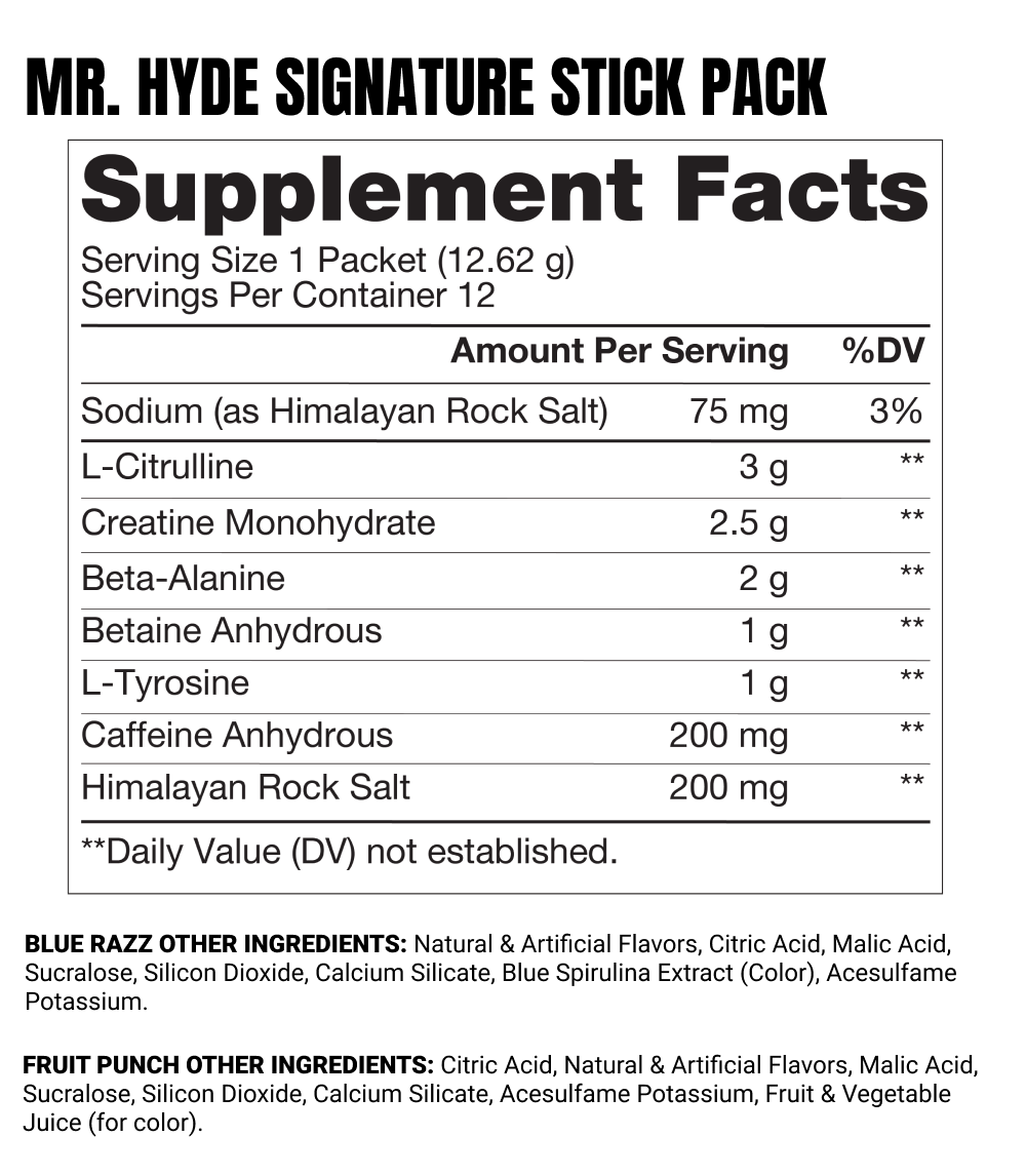 Mr. HYDE Signature On-The-Go 12 Sticks Supplement Facts