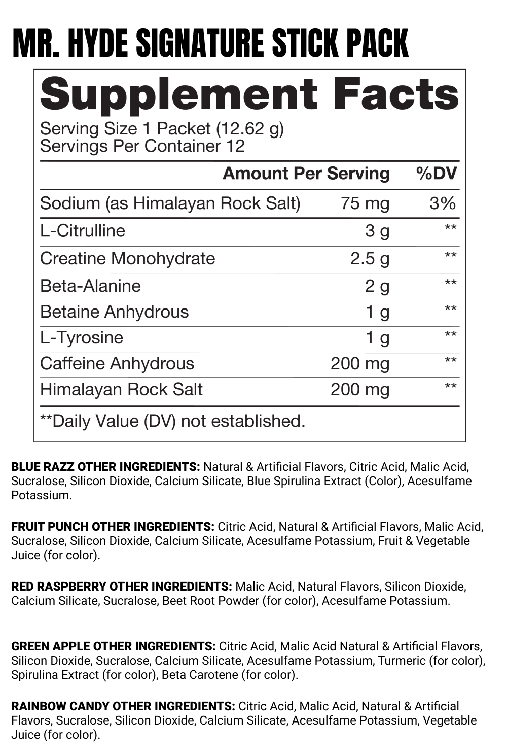 Mr. Hyde Signature 30 Stick Pack Bag Supplement Facts