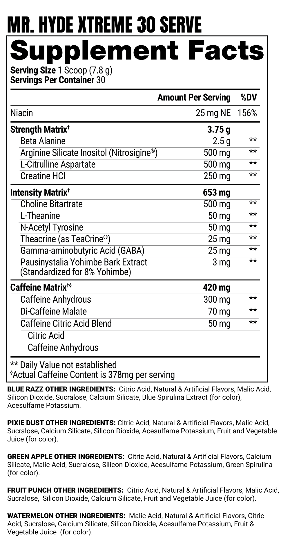 Mr. HYDE Xtreme Supplement Facts