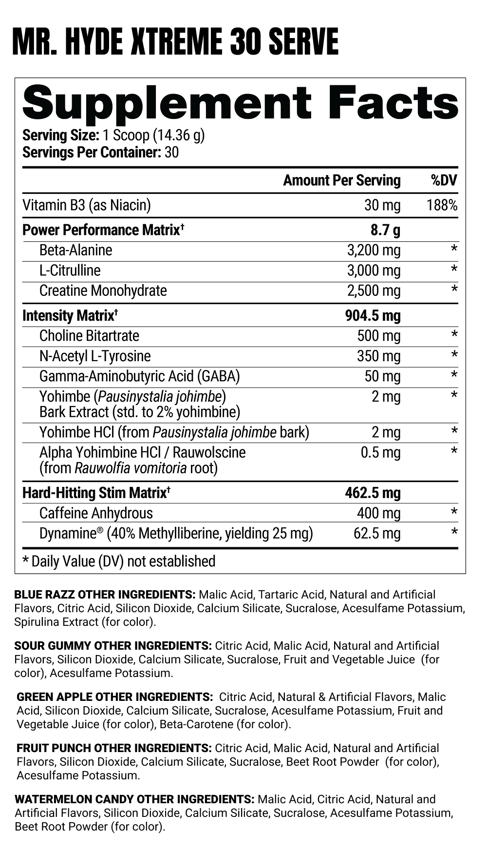 Mr. Hyde Xtreme Supplement Facts