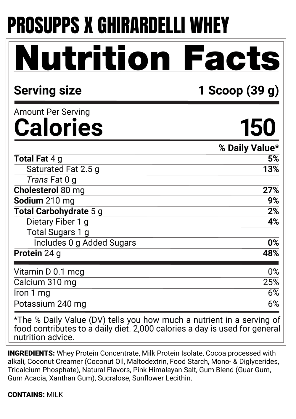 ProSupps Whey Protein Featuring Premium Ghirardelli® Cocoa Supplement Facts